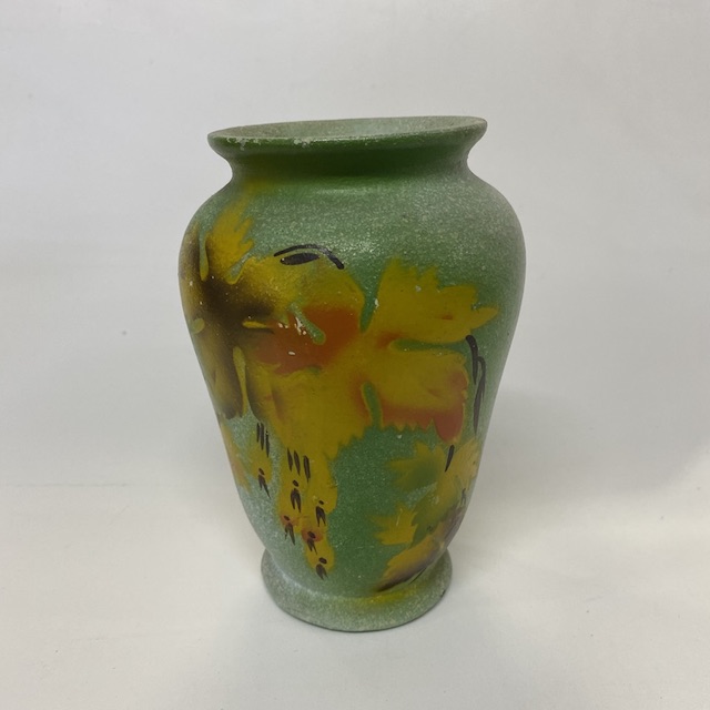 VASE, Art Deco - Australian Pottery Painted Autumn Tones on Green